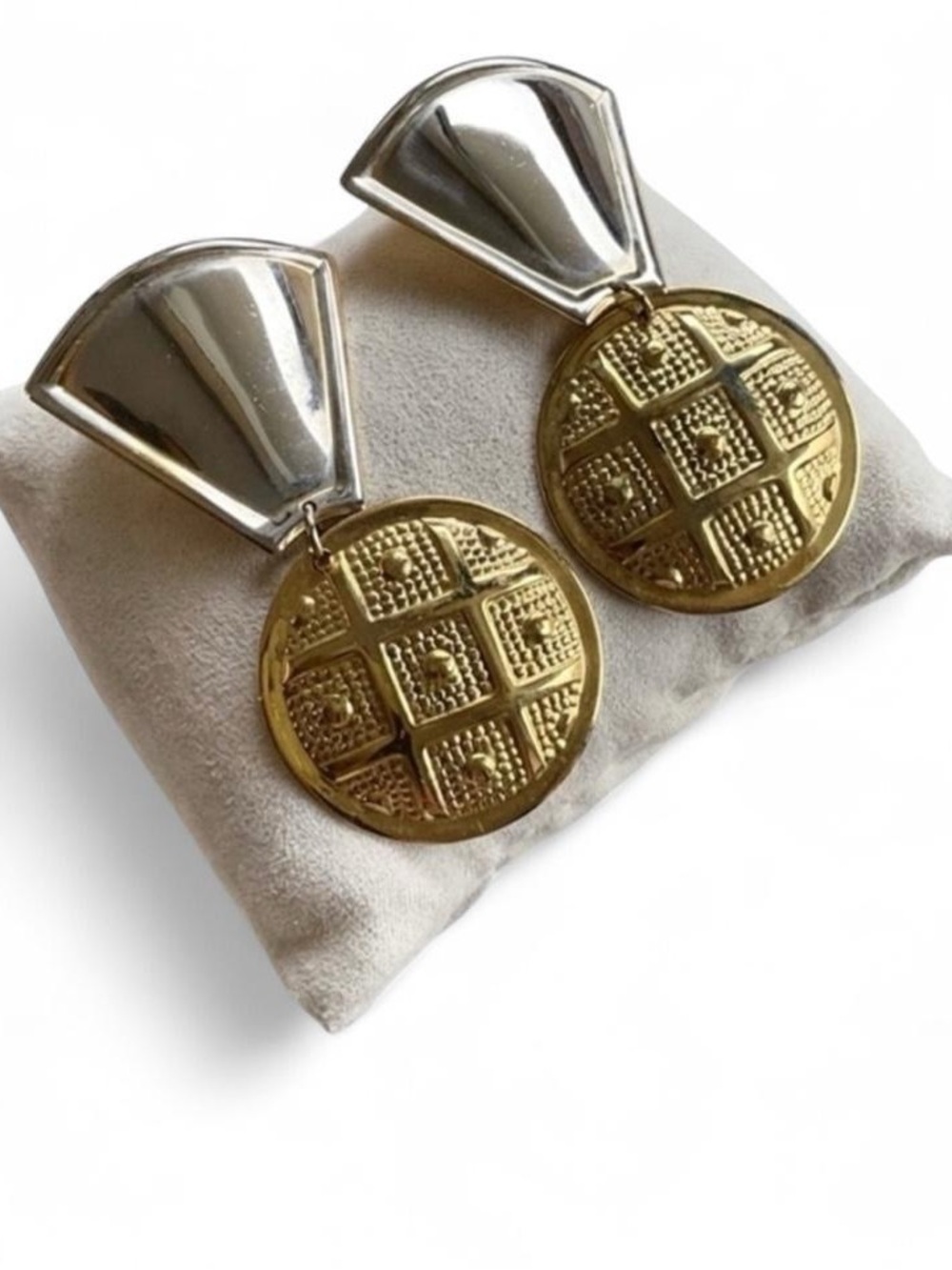 Vintage Geometric Gold and Silver Drop Earrings